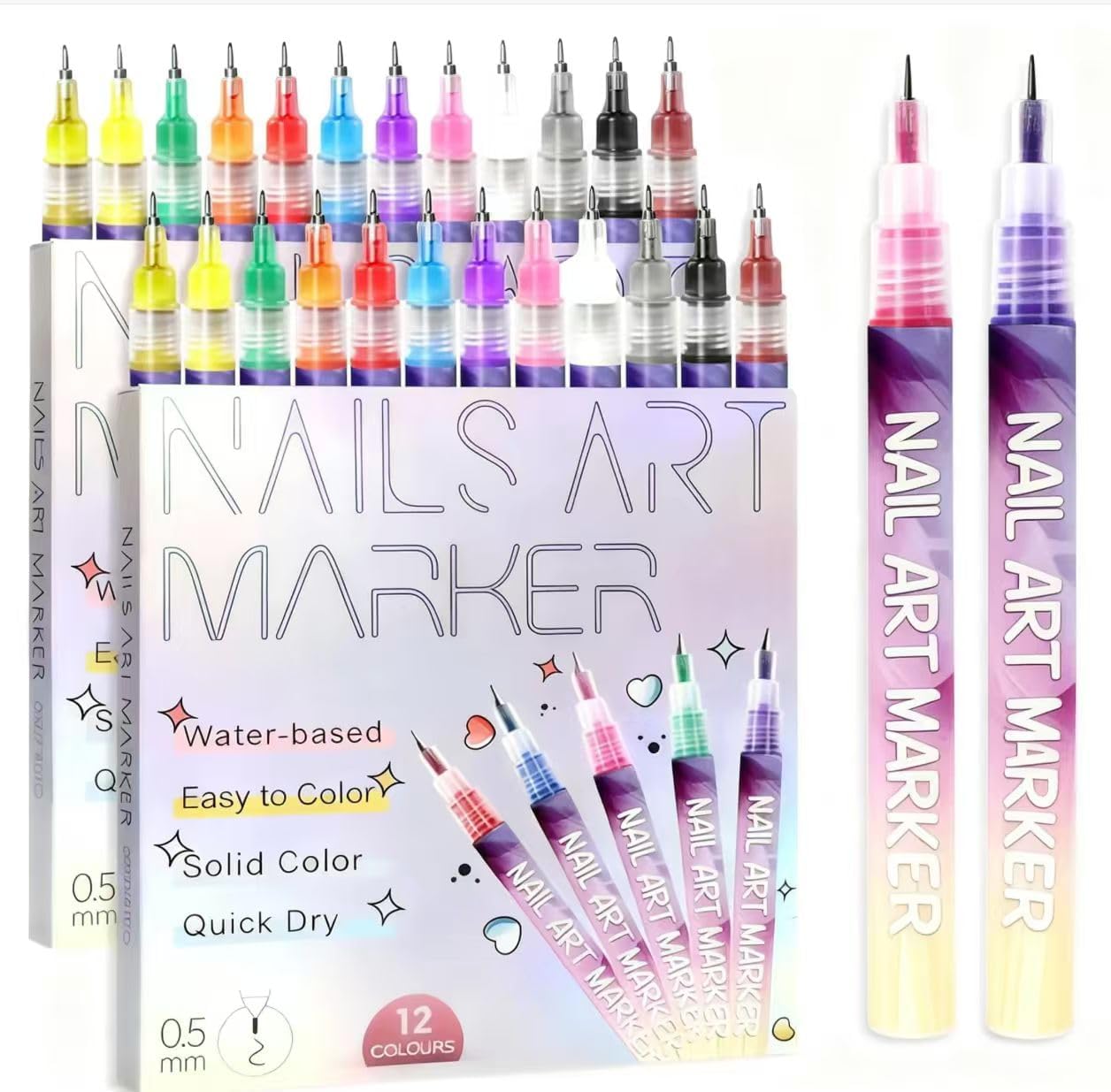 2026 Upgraded Nail Art Pens, 24 Colors High Pigmentation Polish Pen with 0.5mm Fine Tip, Professional DIY Nail Art Kit for Home & Salon