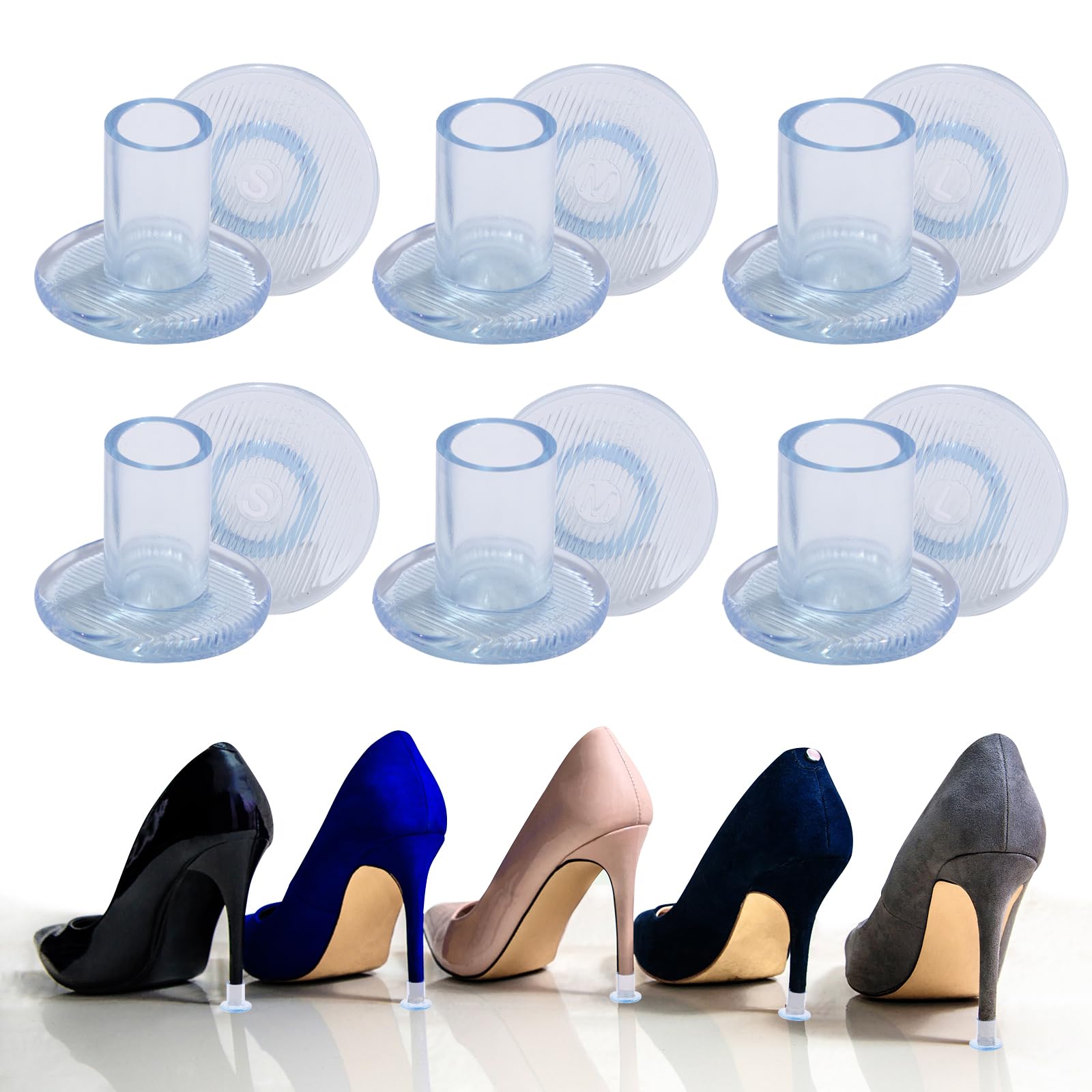 AKOFIC AKOFIC 6 Pares Protector de Tacón Alto, 3 Tamaños Cubre Tacones Boda, Antirozaduras Transparentes Protector Talon Zapatos, Protectores Tacones de Mujer para Bodas, Razas, Ocasiones Formal