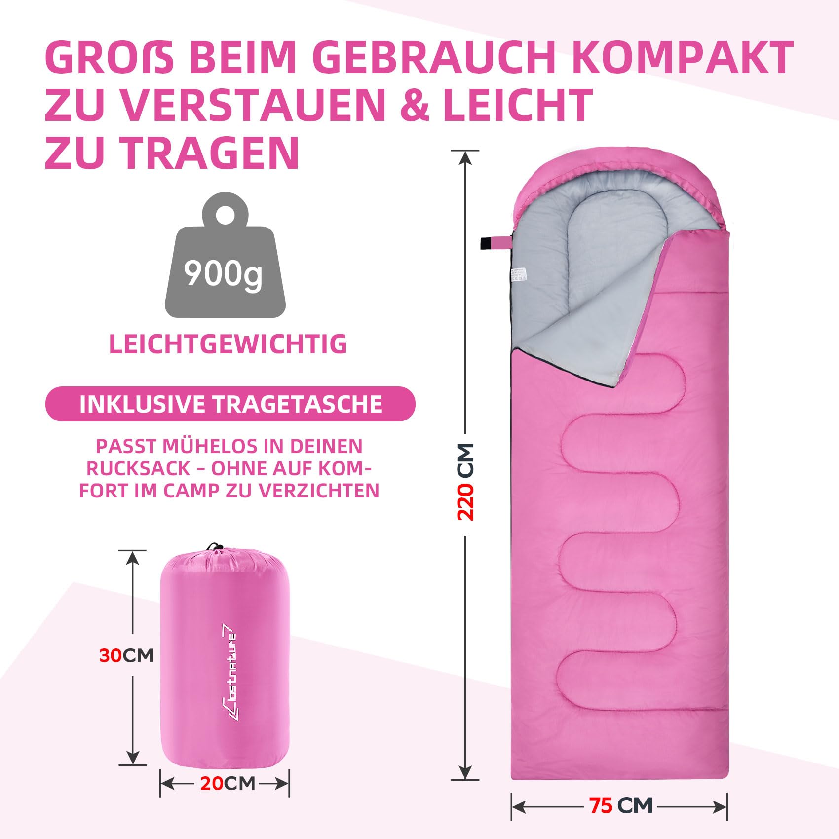 Clostnature Schlafsack Camping - Leichter Schlafsack für Erwachsene mit Kleines Packmaß, Kompakter Outdoor Schlafsäcke mit Kapuze, Deckenschlafsack für Bikepacking, Wandern, 3 Jahreszeiten