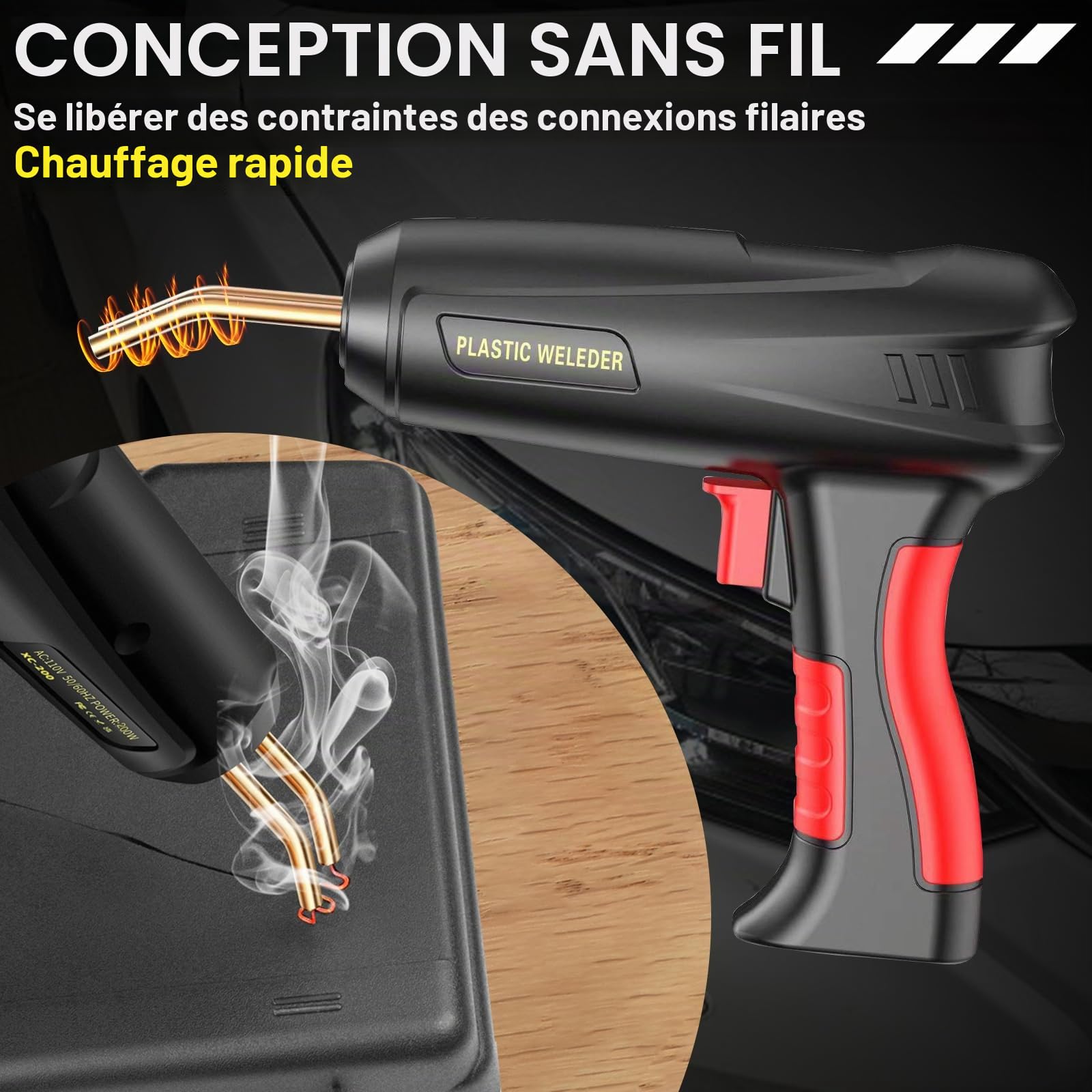 200W Soudage plastique, 2 en 1 Kit Reparation Souder Plastique, Réparation de Pistolet de Soudeur, Pistolet a Colle avec 1000Pcs 6-Types Agrafeuse Chaud, soudeuse pour Réparer Pare-Chocs Auto