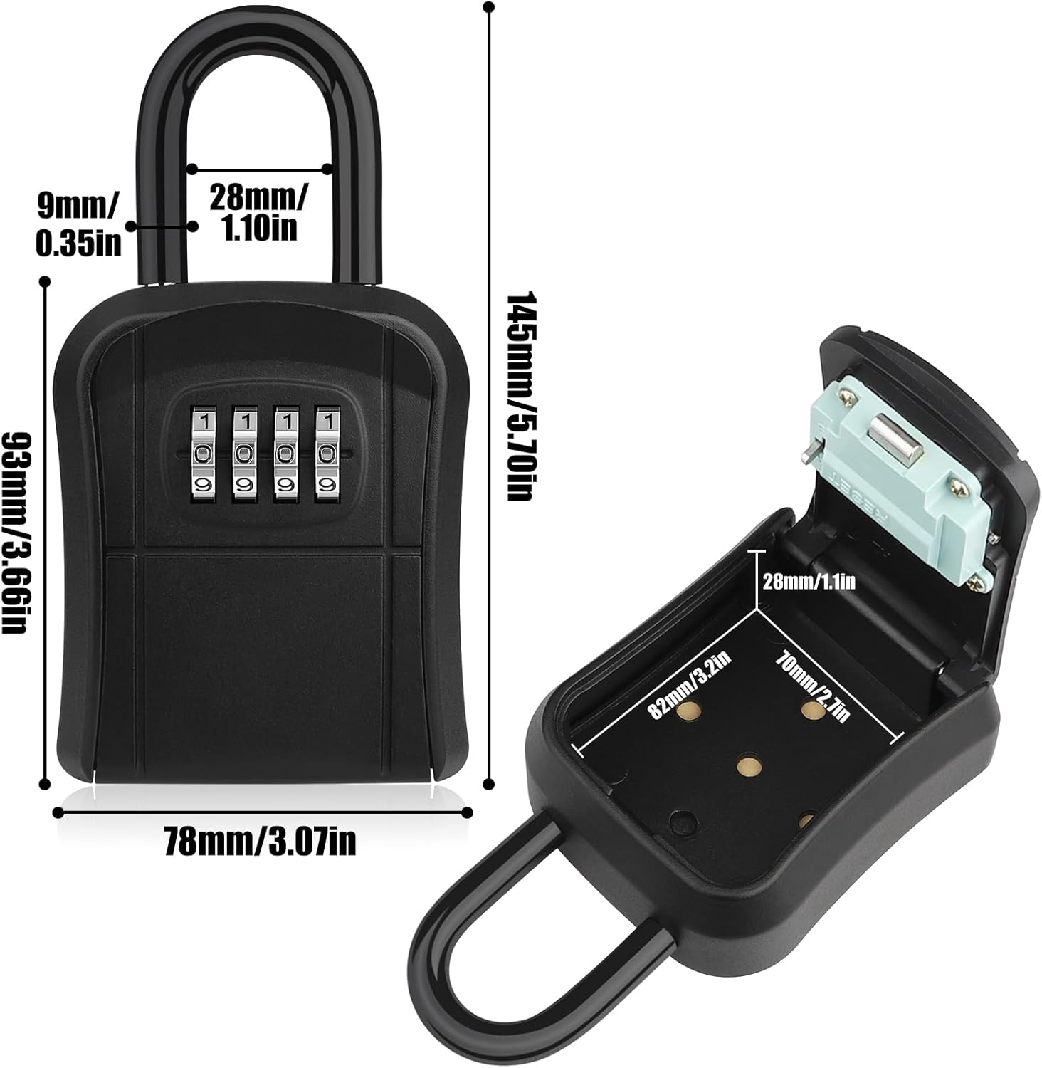 Key Lock Box, [New Version] Diyife Lock Box for House Key, Portable Lockbox for Keys, 4 Digit Combination Key Safe Storage, Waterproof Key Lock Box Wall Mounted for Outdoor Home Garage (2Pcs, Black)
