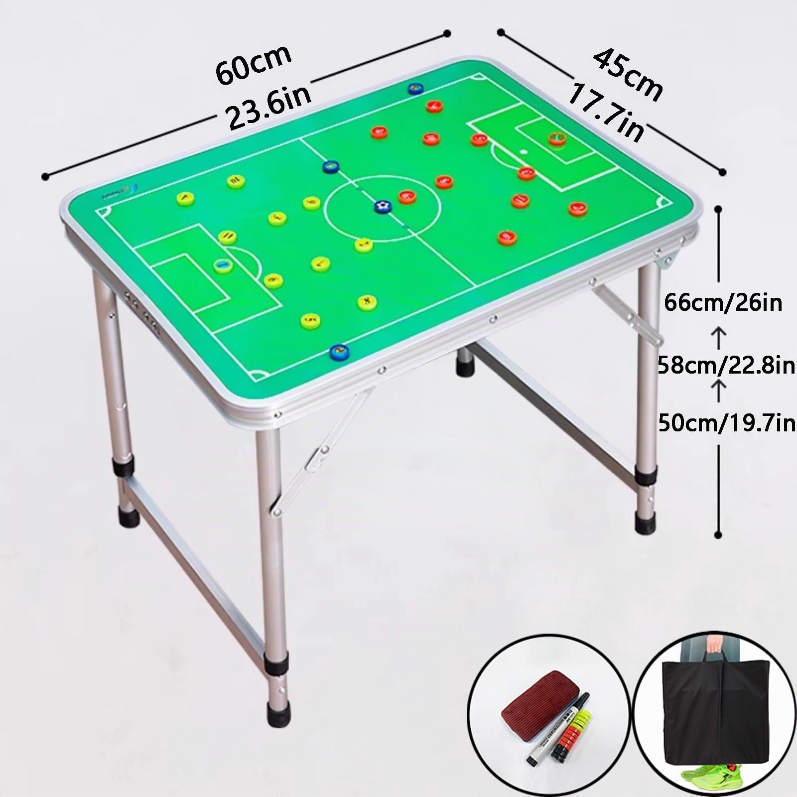 Pizarra de Entrenamiento de Fútbol de Borrado en Seco, Pizarra Táctica de Fútbol Magnética, Patas de Mesa Plegables, Resistente y Duradera, Fácil de Transportar, Adecuada para Entrenamiento(Green)