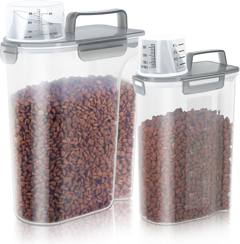 Recipiente Hermético para Armazenar Ração de Cães e Gatos LEAWALK com Copo Medidor, 5 L + 3 L