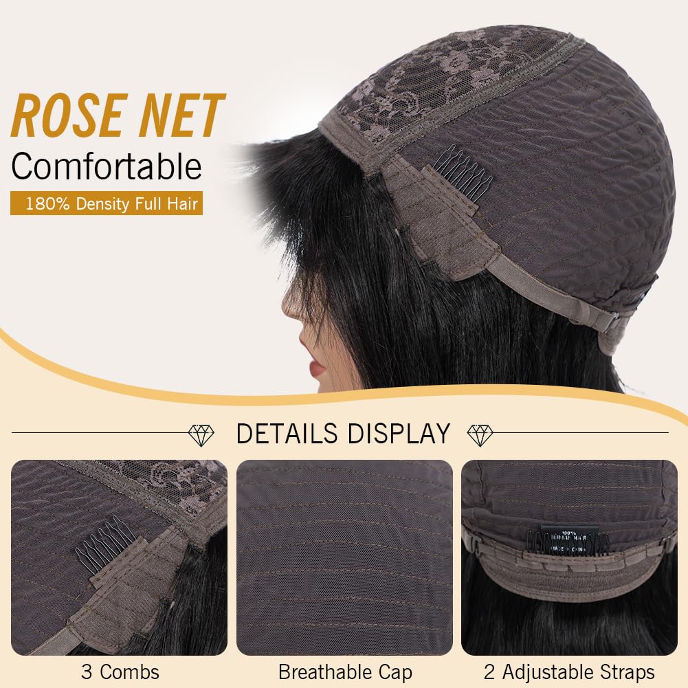 Peluca de pelo humano para mujer, pelo virgen brasileño, recto, corto, Bob Wig con Bangs Glueless Machine Made 150% Density (P4/30, 10 pulgadas)
