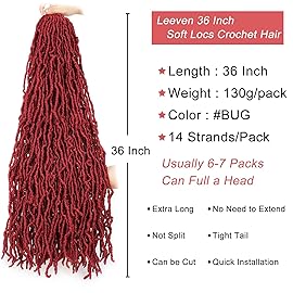 Leeven 36 Inch Burgundy Super Long Soft Locs New Faux Locs Crochet Hair 3 Packs Pre-looped Distressed Goddess Locs Curly Wavy Afro Roots Crochet Braids Synthetic Braiding Hair for Women BUG