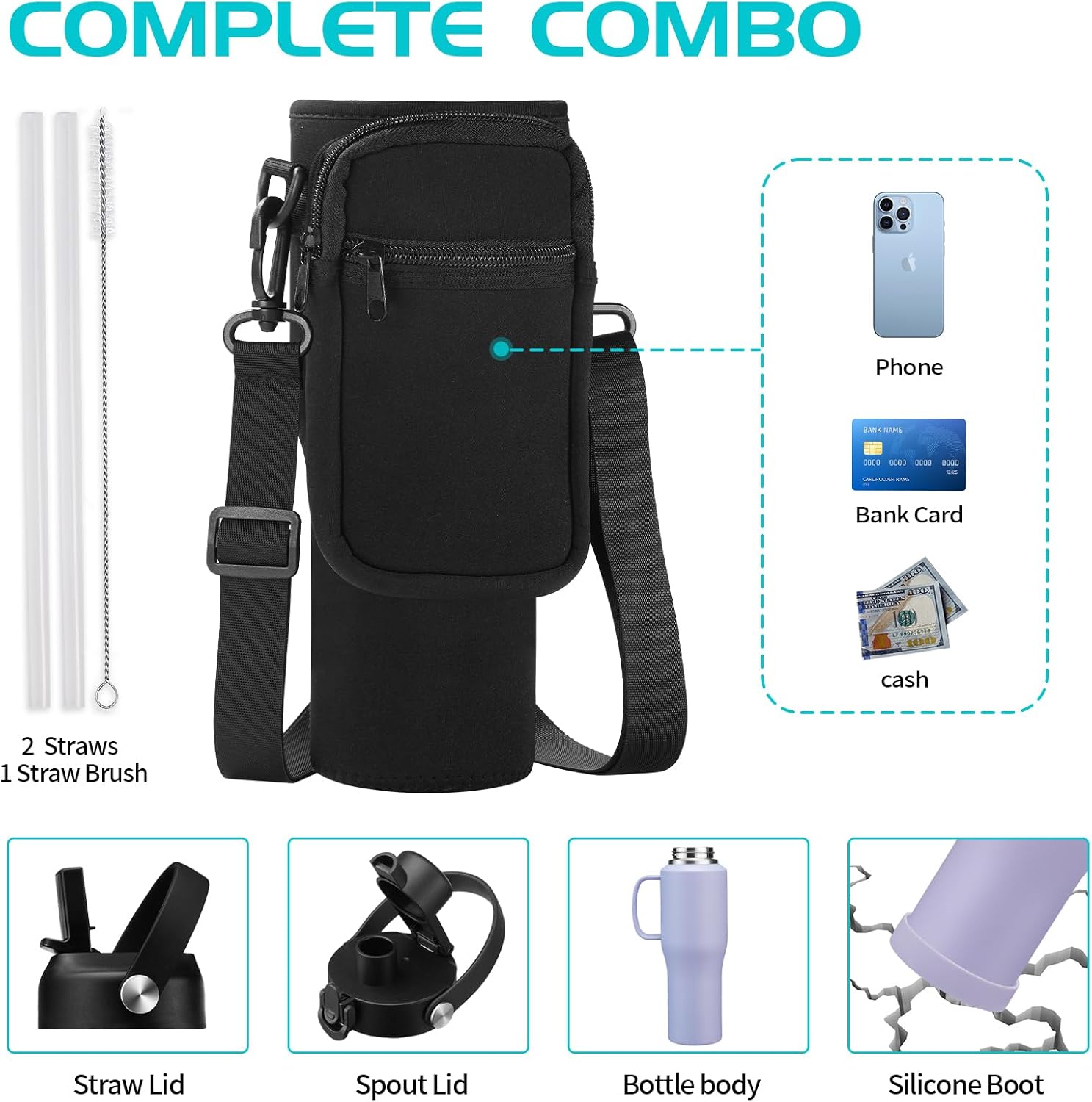 32oz 40oz Insulated Water Bottle with Handle, 32oz tumbler with Straw & Spout Lid for Hot 24h & Cold 48h, Stainless Steel Leakproof Hydro Travel Mug Flask, Purple Tumbler Cup Fits in Car Cup Holder - Image 4