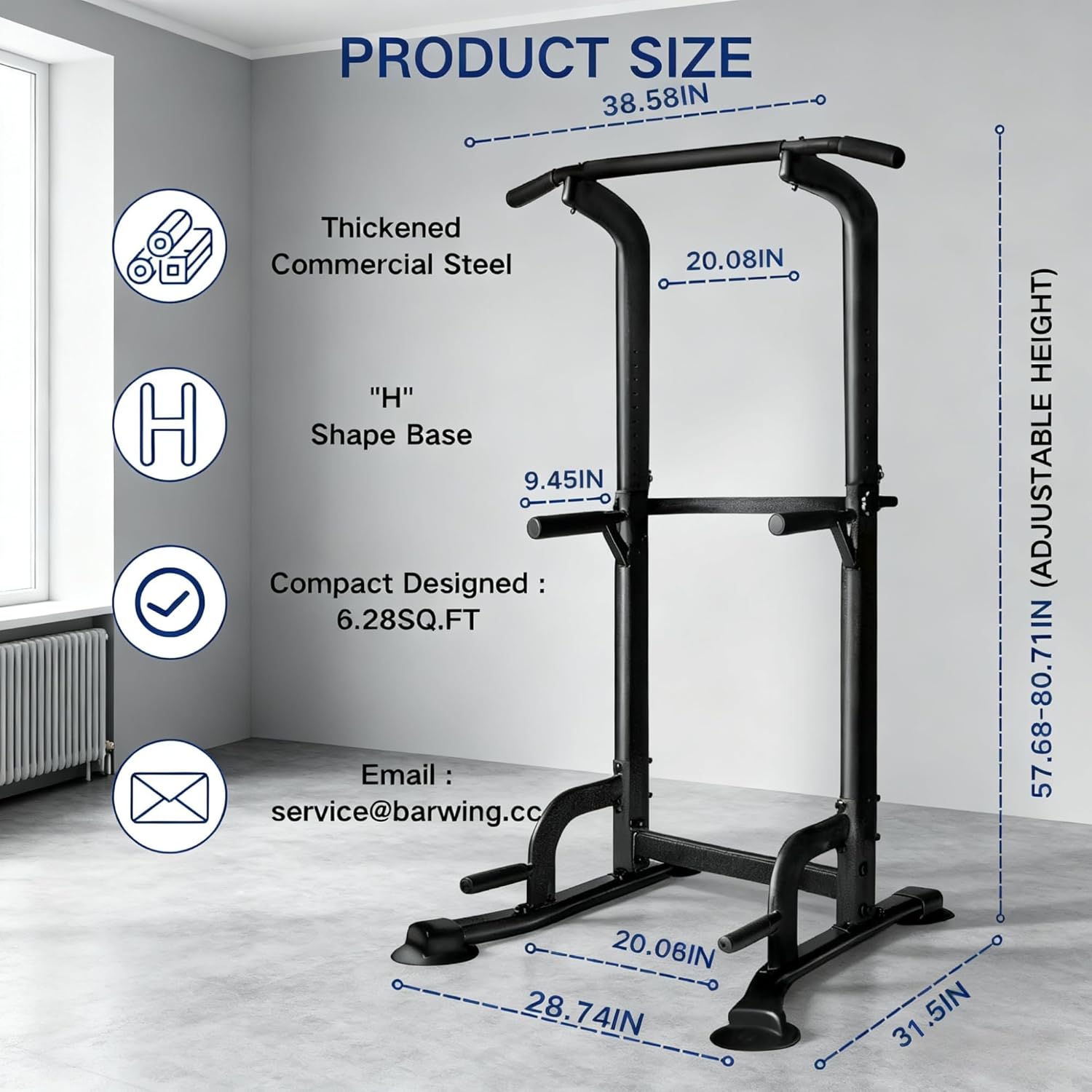 BARWING Pull Up Bar Station, Power Tower, Dip Station with 3D Backrest, Multi-Function Strength Training Stand Rack, Adjustable Height Dip Bar for Home Gym Workout Stand Fitness Exercise Equipment