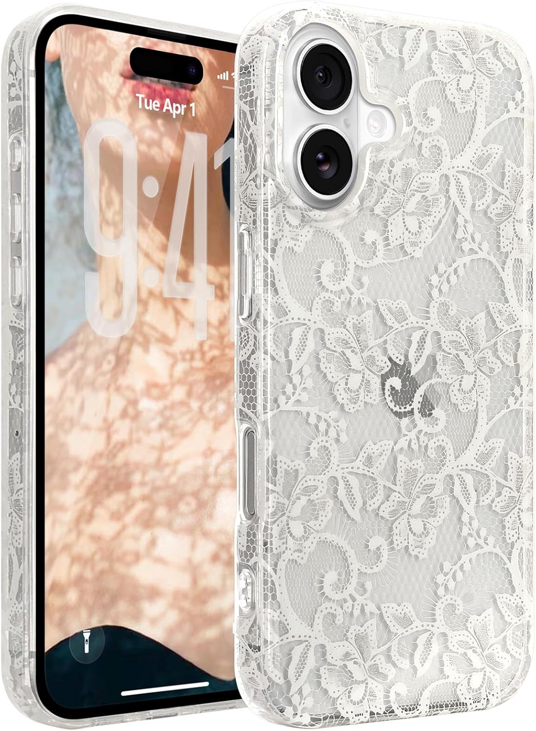 for iPhone 17 Case Lace Clear Vintage Flower,Light White