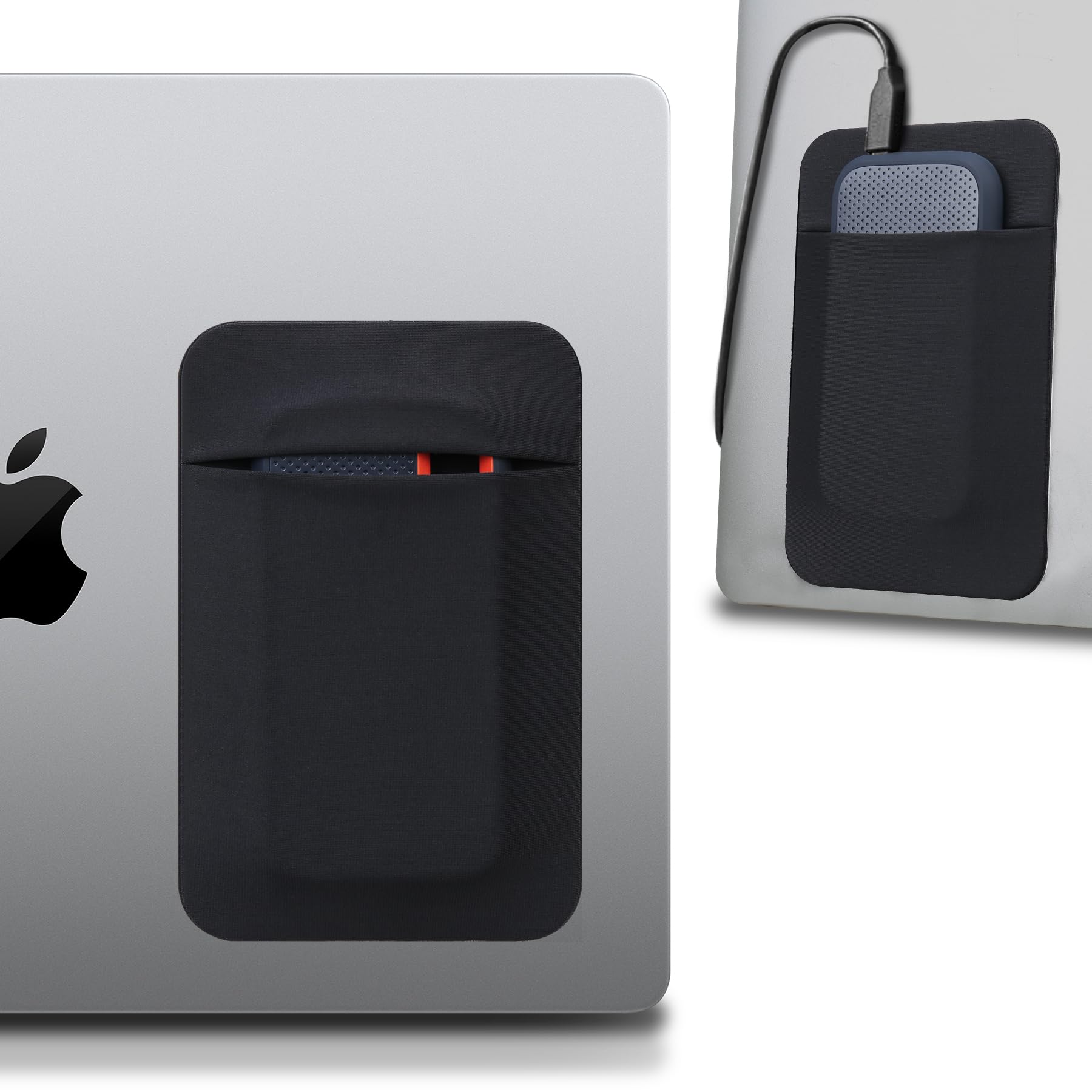 Lacdo Portable Hard Drive Sleeve for Laptop, Stick on Pouch with Reusable Adhesive, for SanDisk, Samsung, Crucial, Portable External Solid State Drive