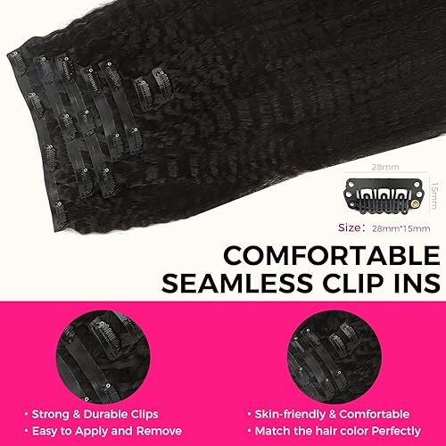 Miniatura 7 de Lashey Extensiones de cabello con clip, 100% cabello humano real, lacio, con borde Invisi, sin costuras, 3.88 oz, negro natural, 16 pulgadas, para
