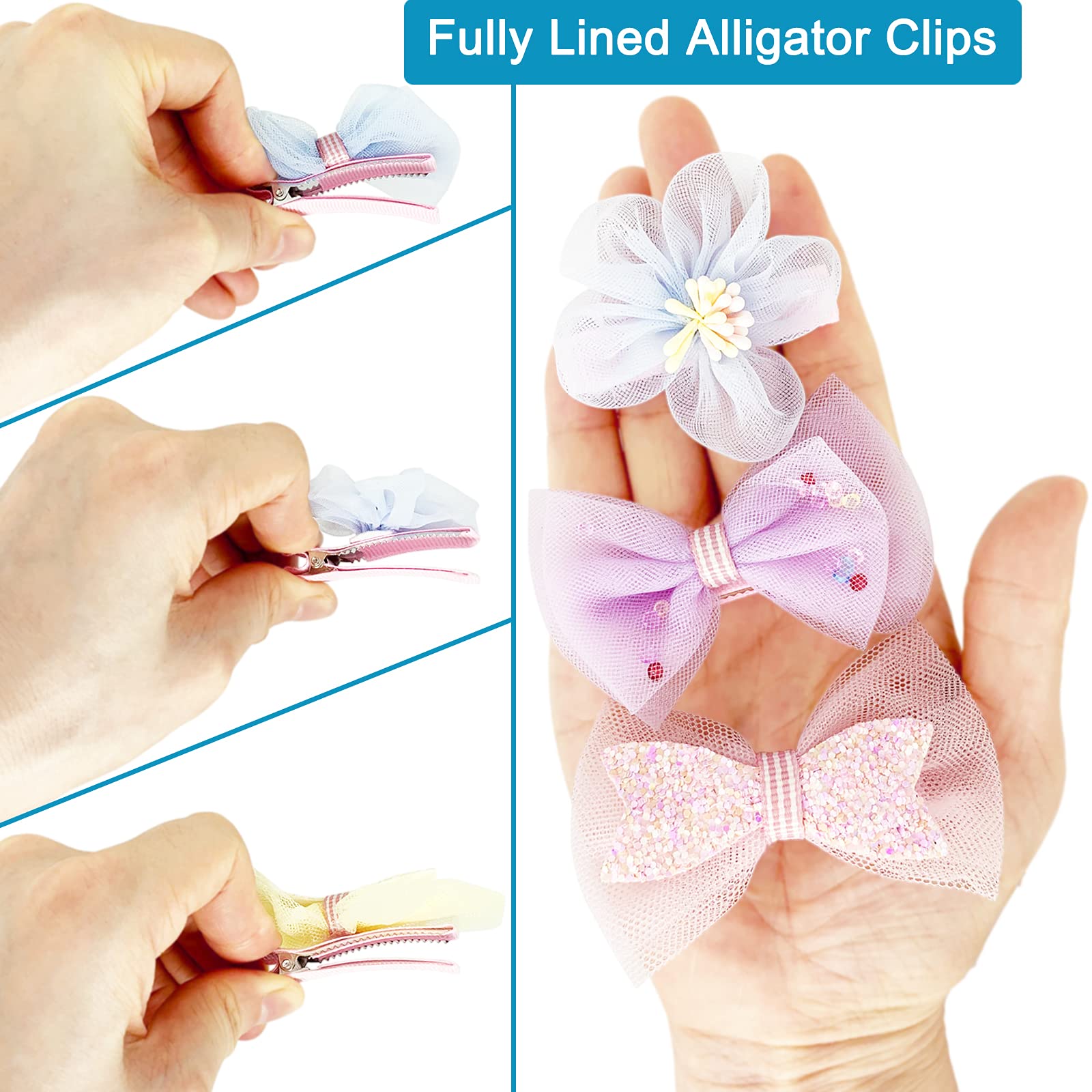 ? Lovely Double Ribbon Bow Alligator Clips With Layered Rhinestone Connected Amazon.com : 2 Pcs Big Shiny Glitter Light Gold Ribbon Hair  main image 3