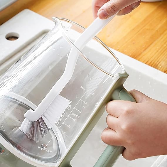 4-Pack Heavy Duty Dishwashing Brushes Set with Long Handles - Multi-Surface Scrubber for Kitchen Sink, Bottles, Pots & Bathroom Grout Cleaning - Angle Brush, Bottle Brush, Sponge Scrubber Included