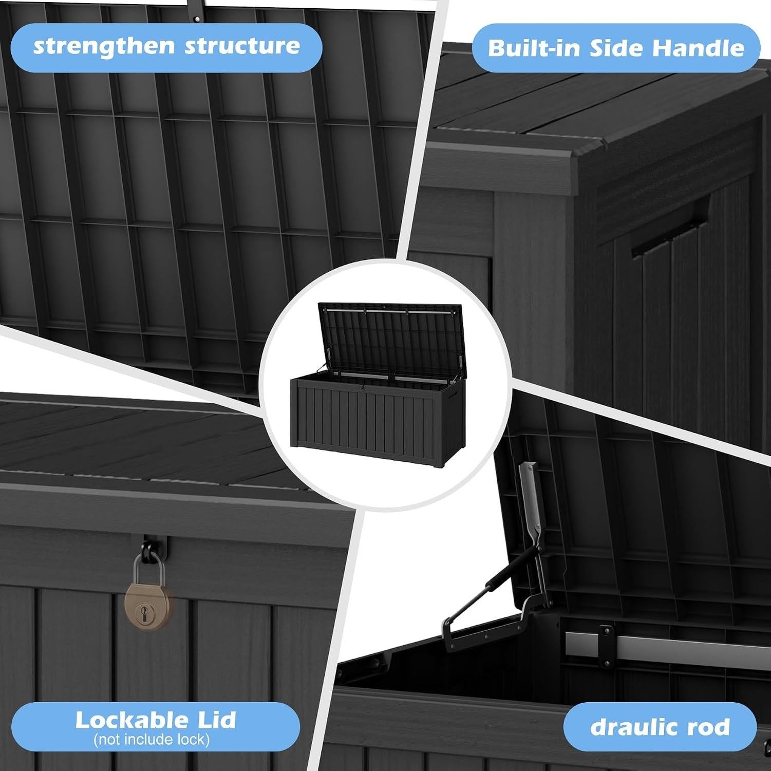 Baulera Exterior Impermeable 130L para Almacenaje Terraza, Rayado Negro
