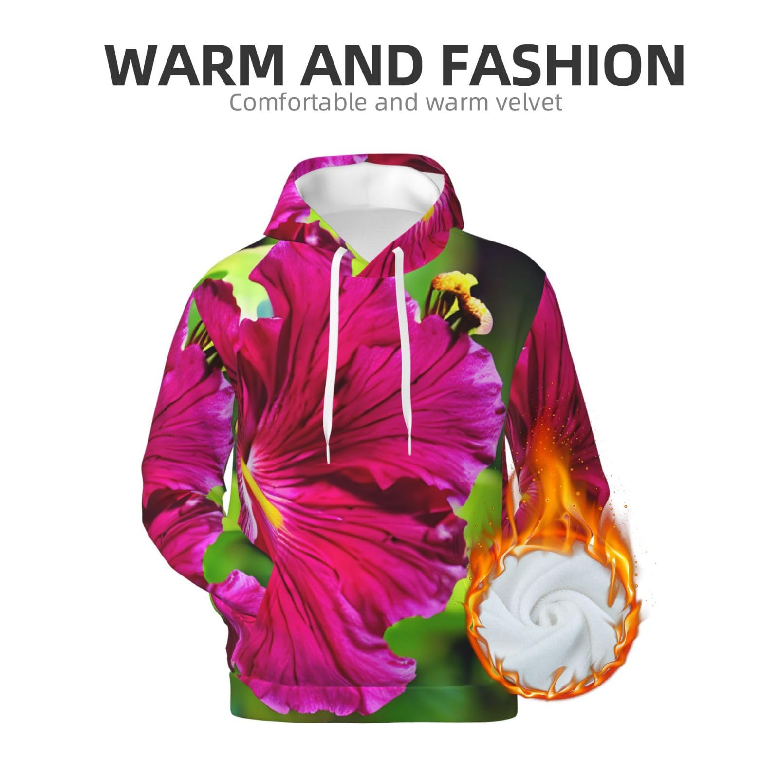 Męska bluza z kapturem z nadrukiem kwiatowym hibiskusa, casualowa grafika z nadrukiem bluzy z kapturem z kieszenią