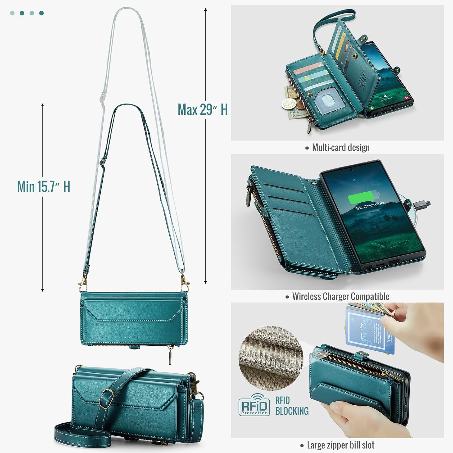 Asuwish Phone Case for Samsung Galaxy S25 Ultra 5G Zipper Wallet Cover with Tempered Glass Screen Protector and Leather Flip RFID Blocking Card Holder Cell S25Ultra 25S S 25 25Ultra Women Girls Green