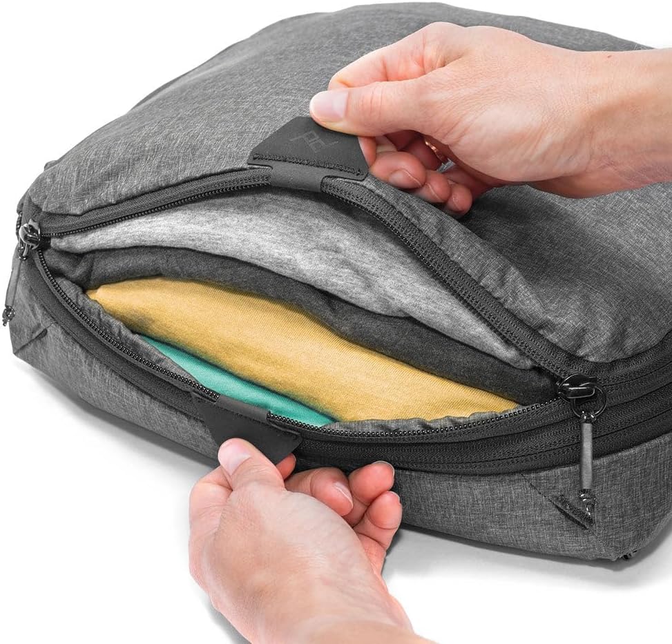 Peak Design Packing Cube, Charcoal, Weatherproof Luggage Cube with Dual Compartment Organization, Expansion and Compression, Zipper Opening, Travel Organizer for Men and Women, Size M - Image 3