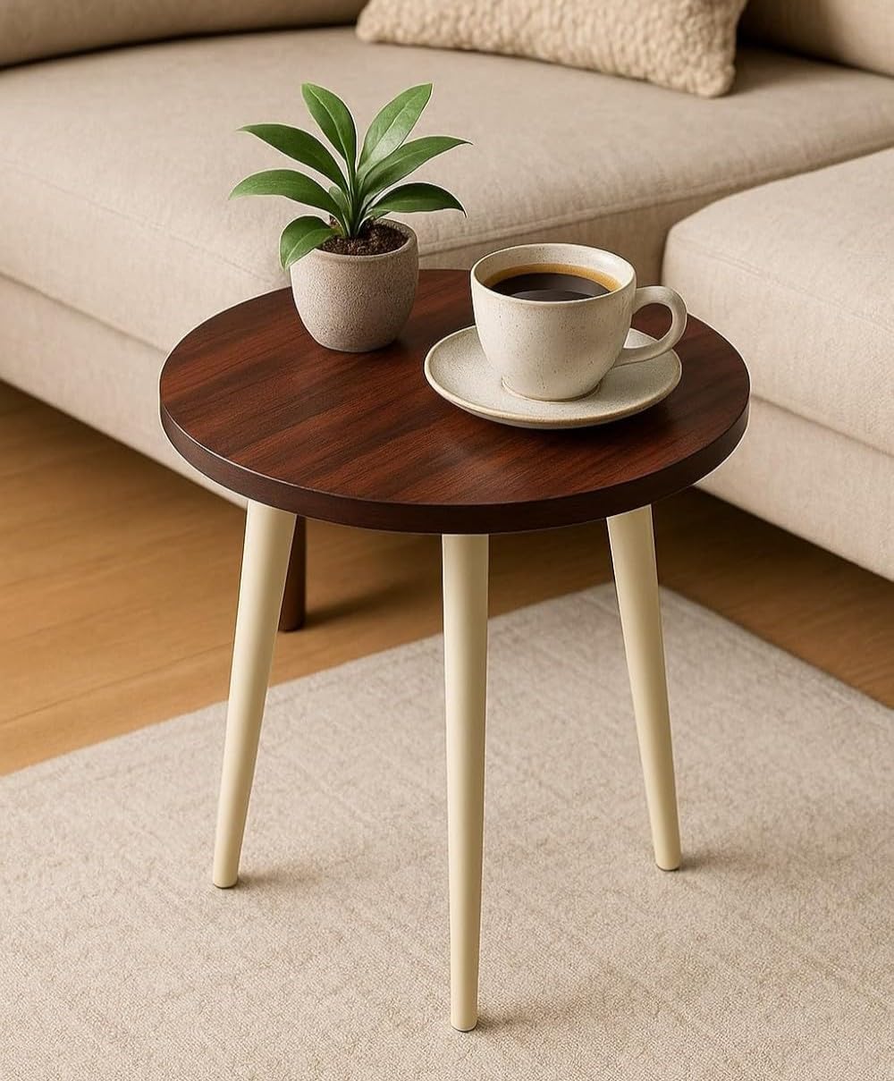 Wooden Side Table for Living Room | Round Coffee Table with Wooden Legs | Modern End Table for Bedroom, Sofa Side Table, Bedside Table, Tea Table, Accent Table for Home & Office-image-33