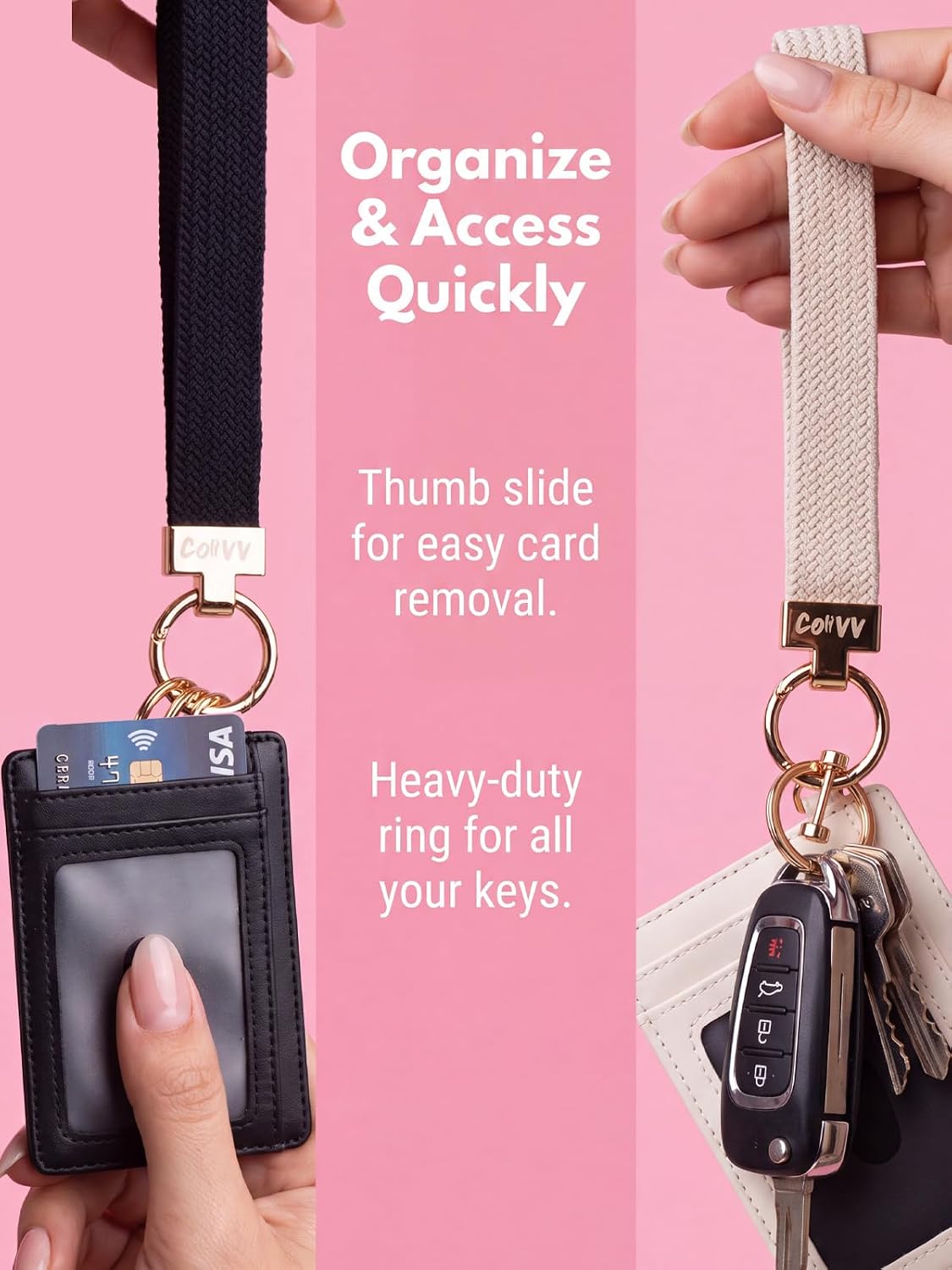 Keychain Wristlet Card Wallet, Genuine Leather RFID Holder, 8 Slots image 2