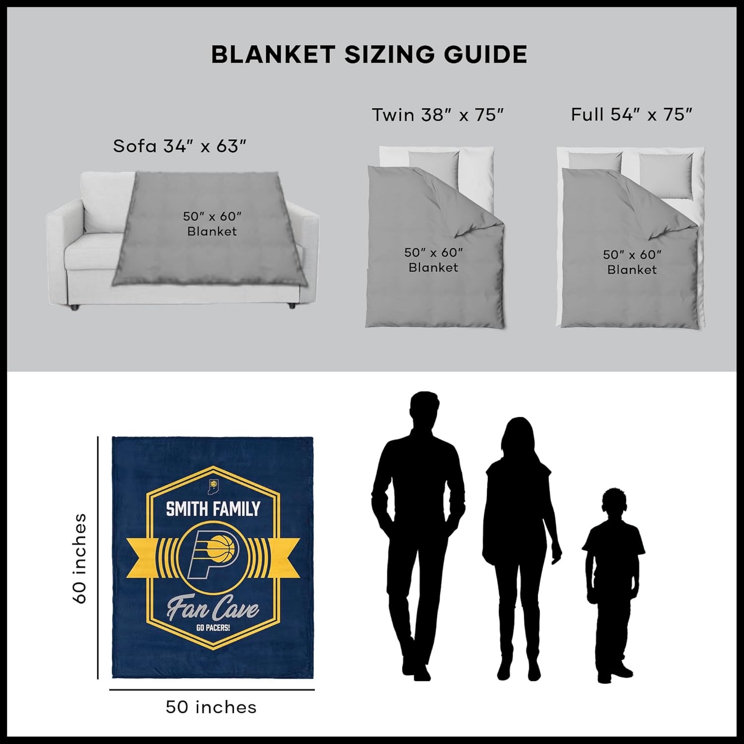 NORTHWEST NBA Indiana Pacers, Dominion, Personalized Silk Touch Throw Blanket, 50 x 60 Inches