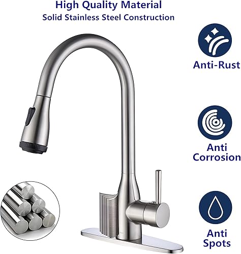 Miniatura 6 de Grifos de cocina con rociador extraíble, grifos de fregadero de cocina de latón macizo, giro de 360 grados, manguera flexible de 12 pulgadas, grifo