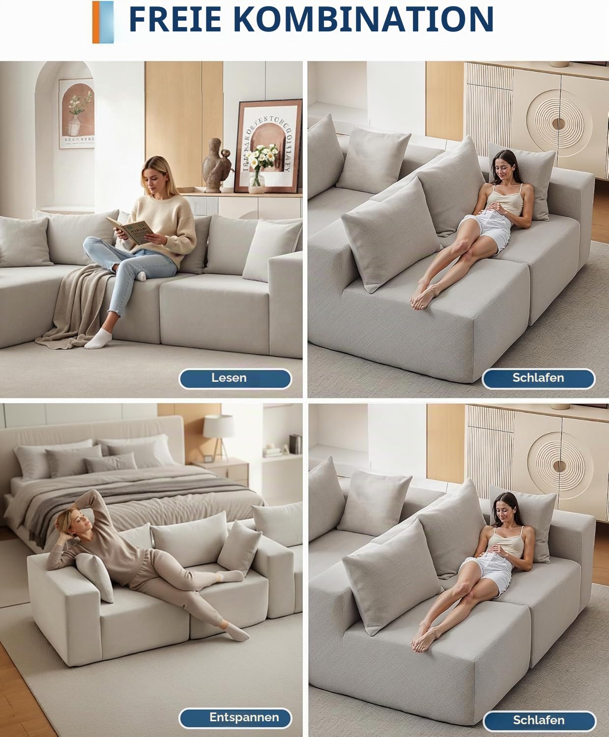 Acekool Ecksofa L-Form Schlafsofa 270 cm, aufbaufrei für Wohnzimmer