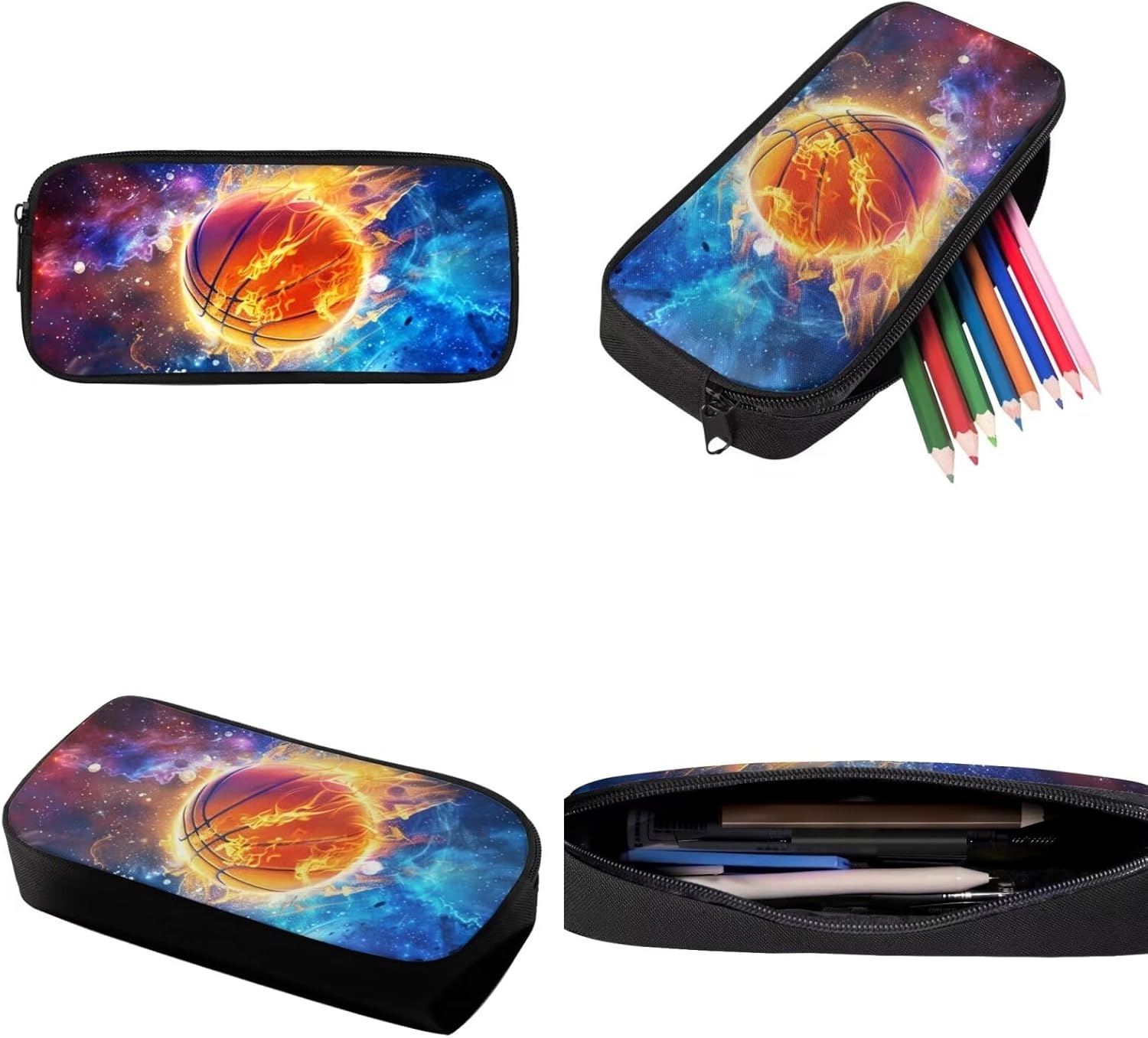 Galaxy Basketball Backpack for Boys 6-8 with Lunch Box for School Kids 15 Inch School Bag and Lunchbox Set Large Capacity Bookbag Lunch Bag Pencil Case for School