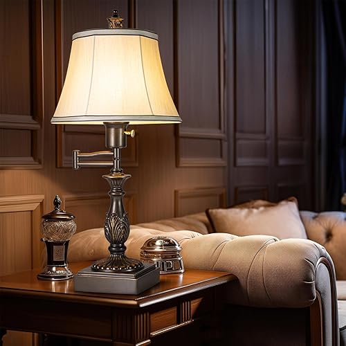 Miniatura 4 de Scenekoy - Juego de 2 lámparas de mesa tradicionales rústicas de 23.5" de alto, brazo oscilante ajustable de 350°, lámpara de mesa con puertos USB