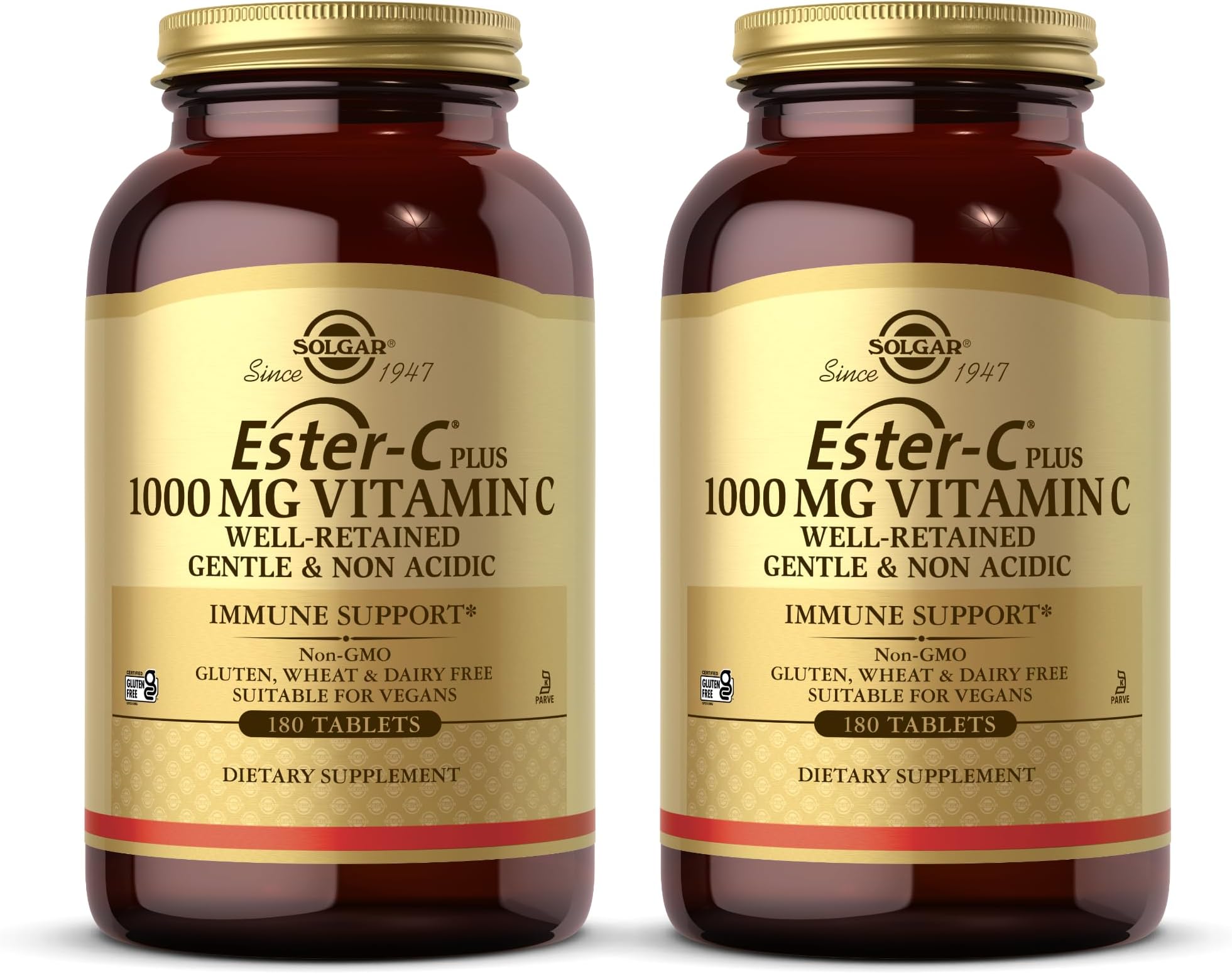 Ester-C Plus Vitamin C (Ester-C Ascorbate Complex) 1000 mg, 180 Tablets - 2 Pack
