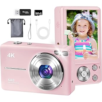 digital camera uhd 4k 64mp camera camera 18x digital zoom of focus anti-shake rechargeable battery camera portable vlog camera for children students beginners 32g tf card included