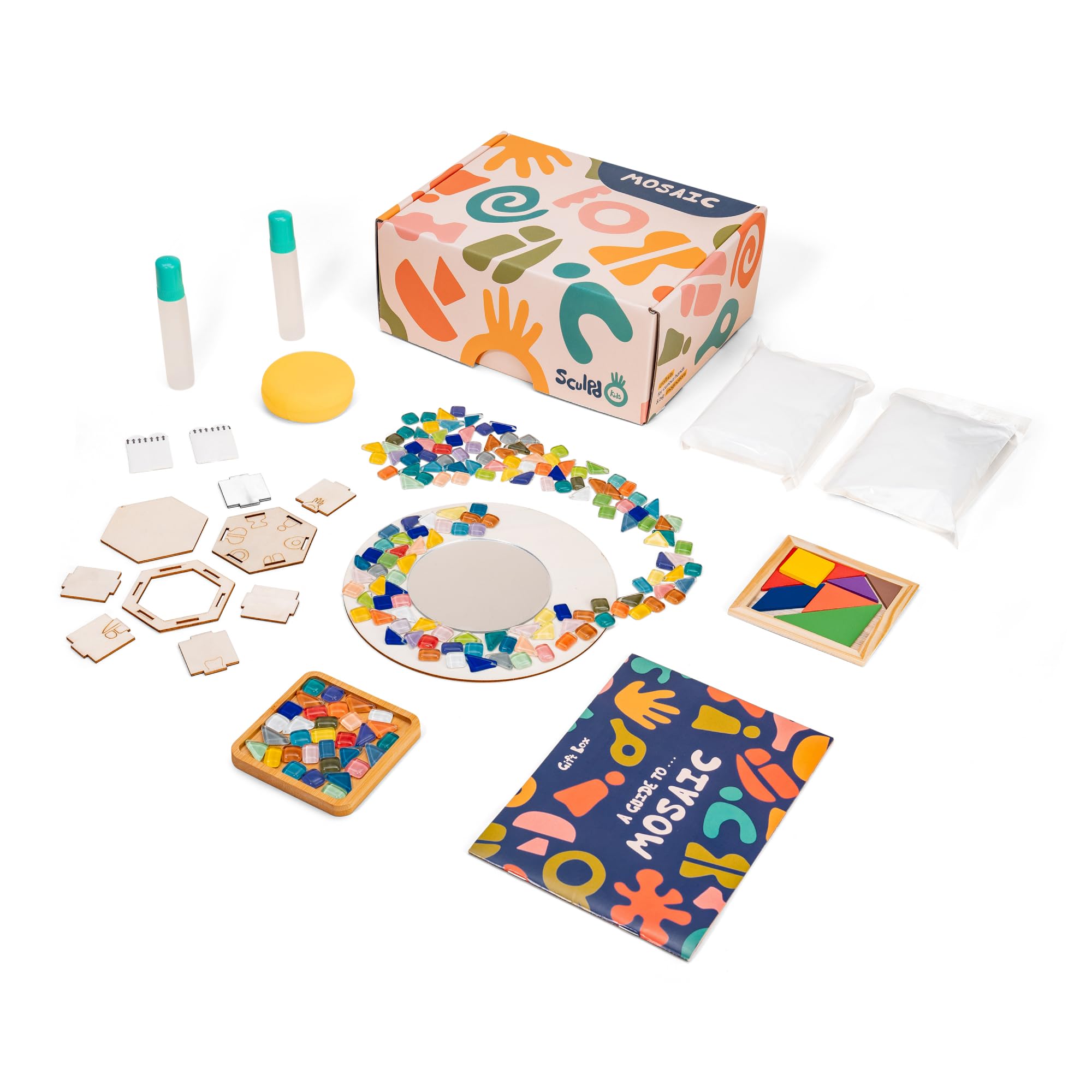 Sculpd - The Original Mosaic Kit - Create Your Own Mirror, Trinket Pot and Drink Coaster Mosaics - Includes Tangram Tile Game, Craft Supplies - Mosaic