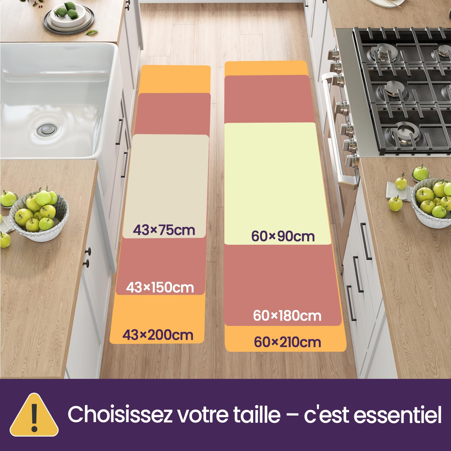 DEXI 2 Pièces Tapis Cuisine Antidérapant et Absorbant 43x75+200cm Gris | Absorbant Huile et Eau, Caoutchouc Antidérapant, Facile à Nettoyer, pour Cuisine et Devant l'Évier