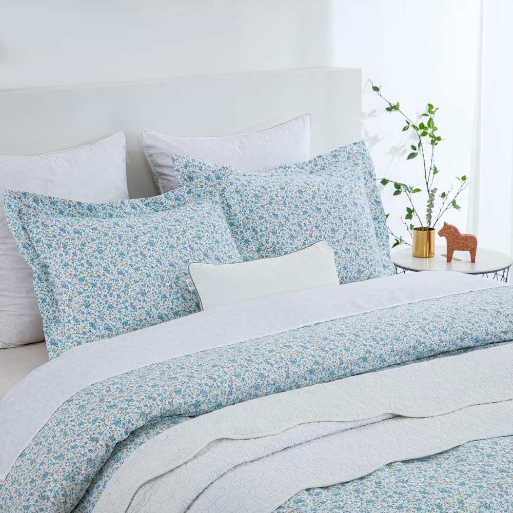 DAUAOTO King Size Pillowcases, Cotton Shams Pillow Cover 2 Pieces Set 20"x36", Farmhouse Ditsy Floral Pattern Blue