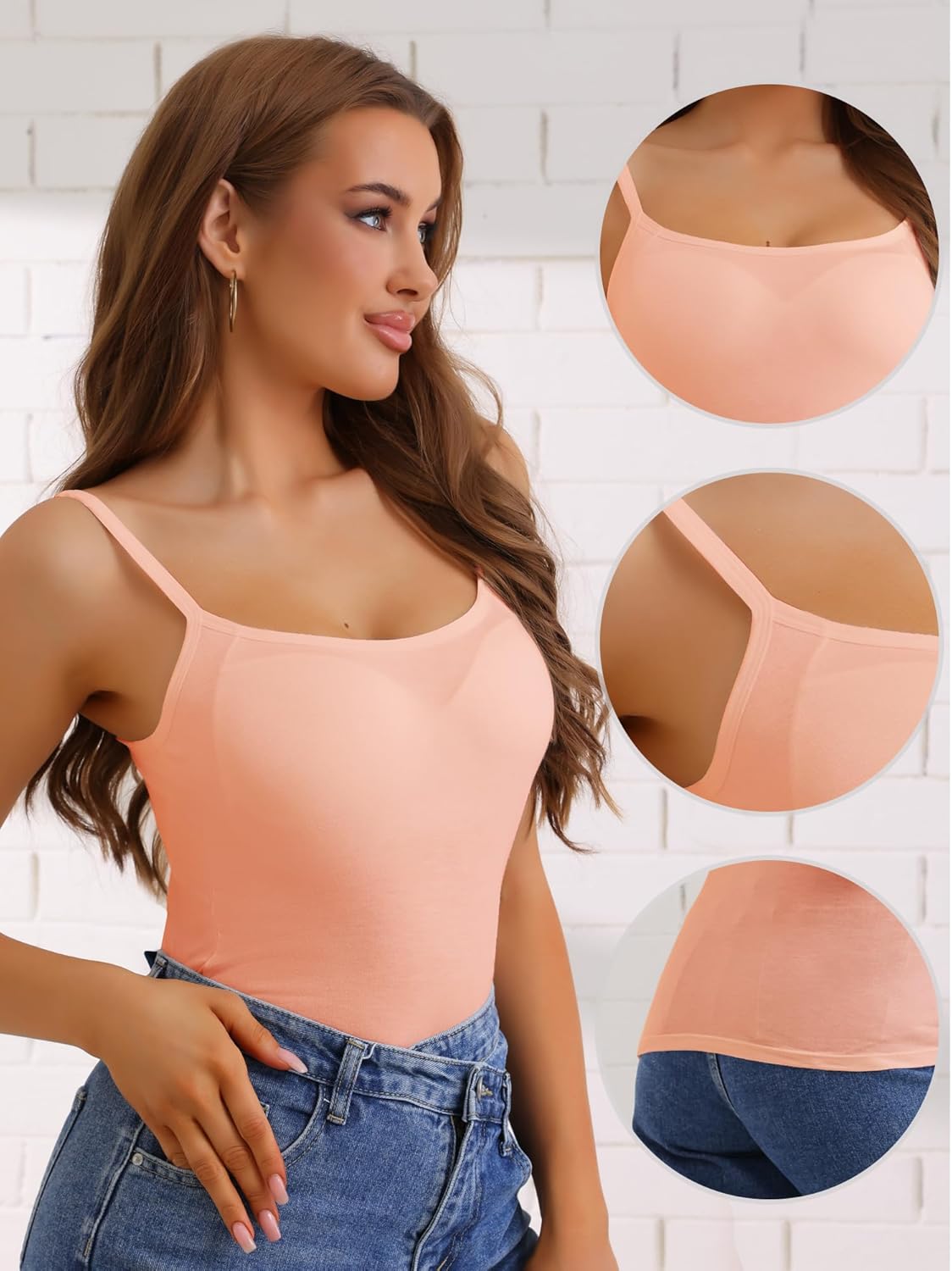 Allegra K Camisole Tops for Women Built-in Bra Basic Undershirt Adjustable Spaghetti Straps Tanks Cami - Image 3