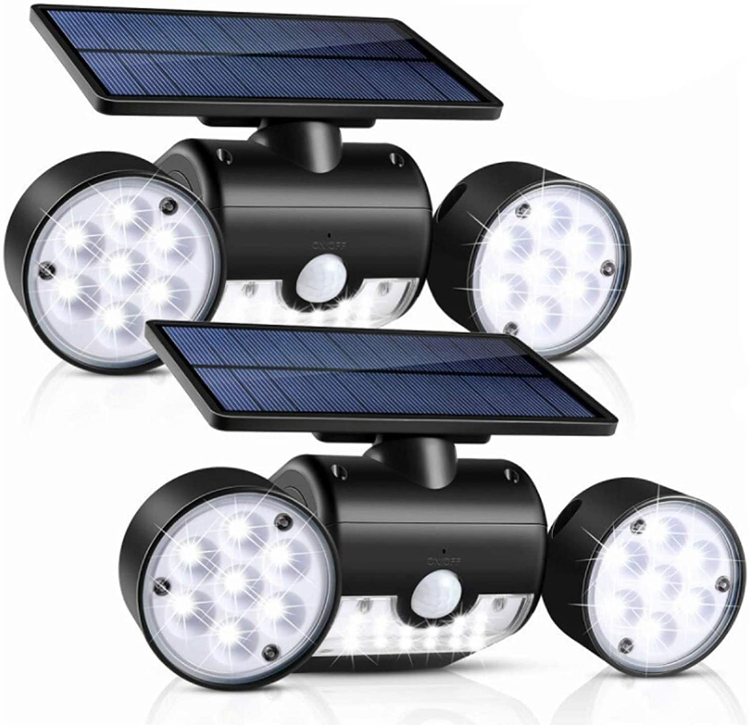 Luz Solar Para Exteriores Con Sensor De Movimiento De 30 LED Focos De Doble Cabeza IP65 Impermeables Ajustables En 360 ° Luces De Pared Solares Para Inundación (2 Piezas)