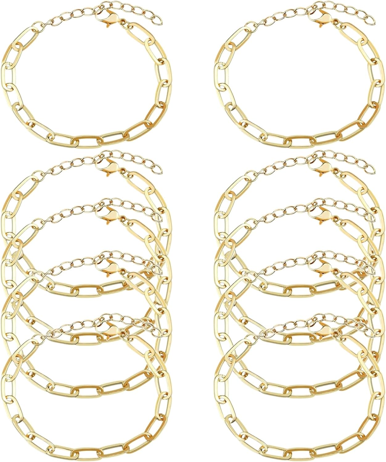 10pcs Chain Bracelets Kit Alloy Link with Lobster Clasps for Christmas DIY Women Jewelry Findings Bracelet Making (Gold)