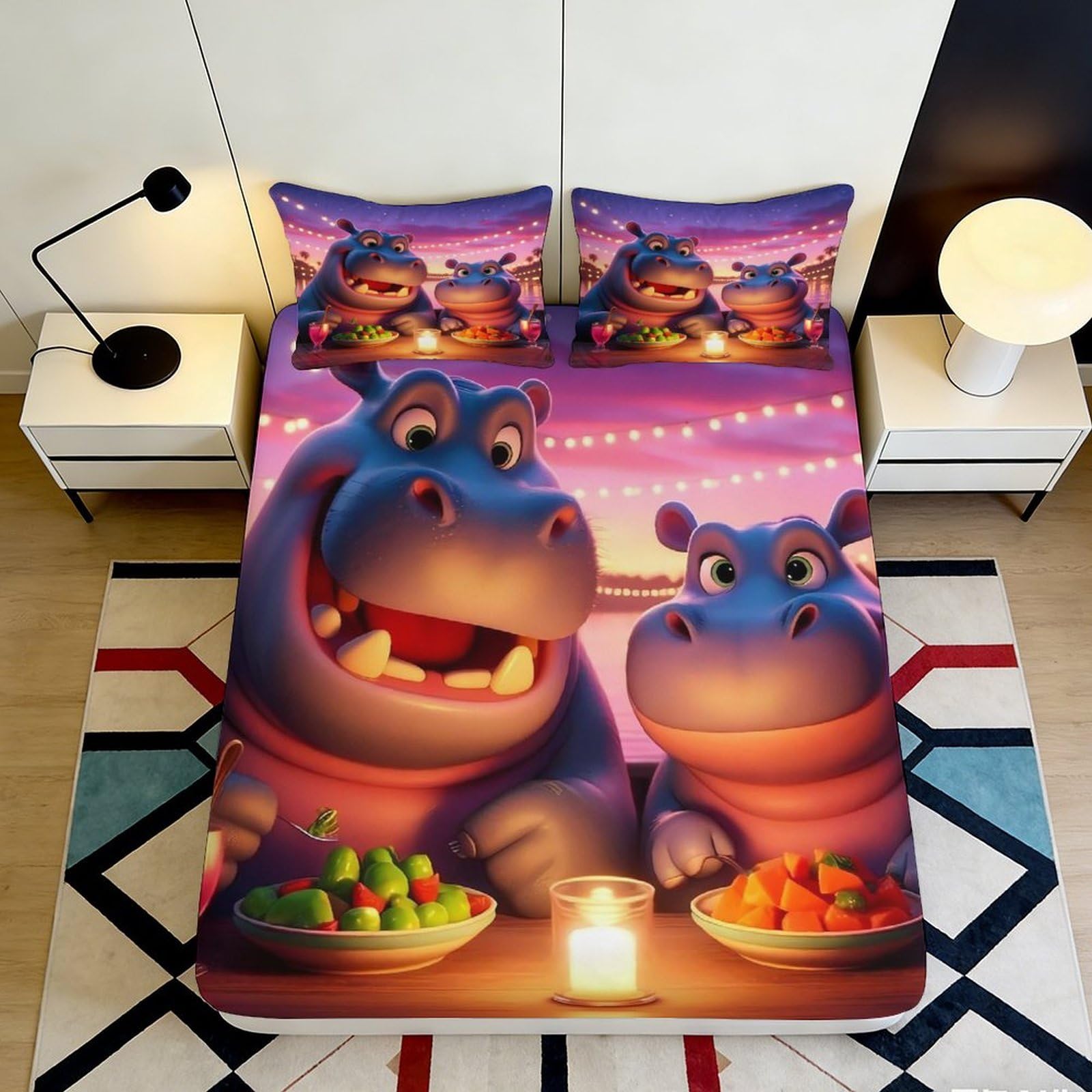 Pnayamiorkfel Style-7 3D Printed Cartoon Hippo Fitted Sheet Microfiber Soft Anti-Slip Bed Cover For Bedroom Guest Room Dorm Decor 90X200x25cm