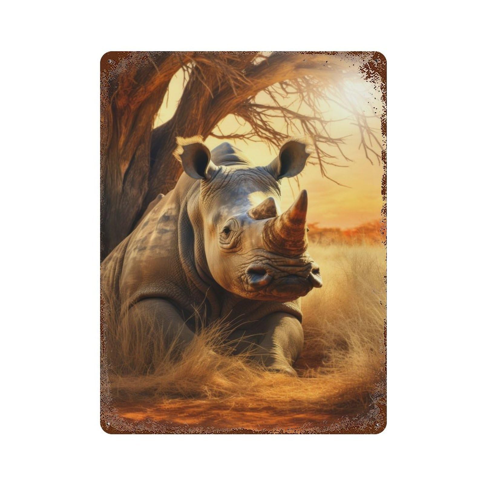 Majestic Rhinoceros Vintage Rust Metal Sign 15.7"x11.8", Classic Wall Plaque for Basement, Hobby Room And Garage Decor