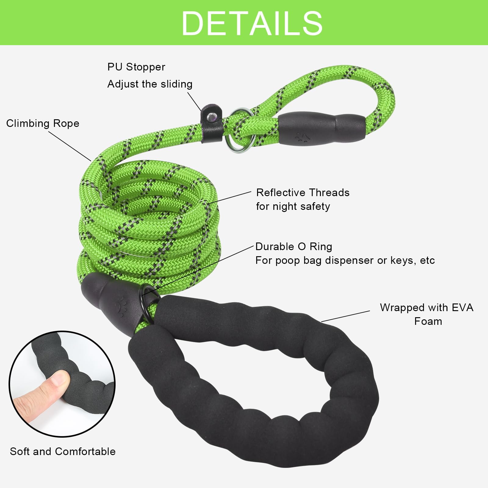 UsunyVora Slip Lead 5 FT for Medium and Large Dogs,Puppy Dog Training Leash Heavy Duty,No Pull Reflective Nylon Dog Leash,Rope Training Leash for Dogs That Pull,Green