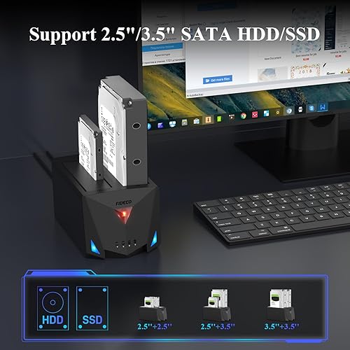 Miniatura 5 de FIDECO Estación de acoplamiento USB 3.2 Gen 1 a disco duro, base de disco duro para 2.5 o 3.5 pulgadas SATA IIIIII HDD SSD con duplicador de disco