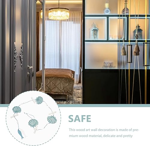 Miniatura 8 de Happyyami Guirnalda náutica mediterránea de madera con diseño de conchas marinas, diseño para el océano y el mar, decoración de bandeja cansada