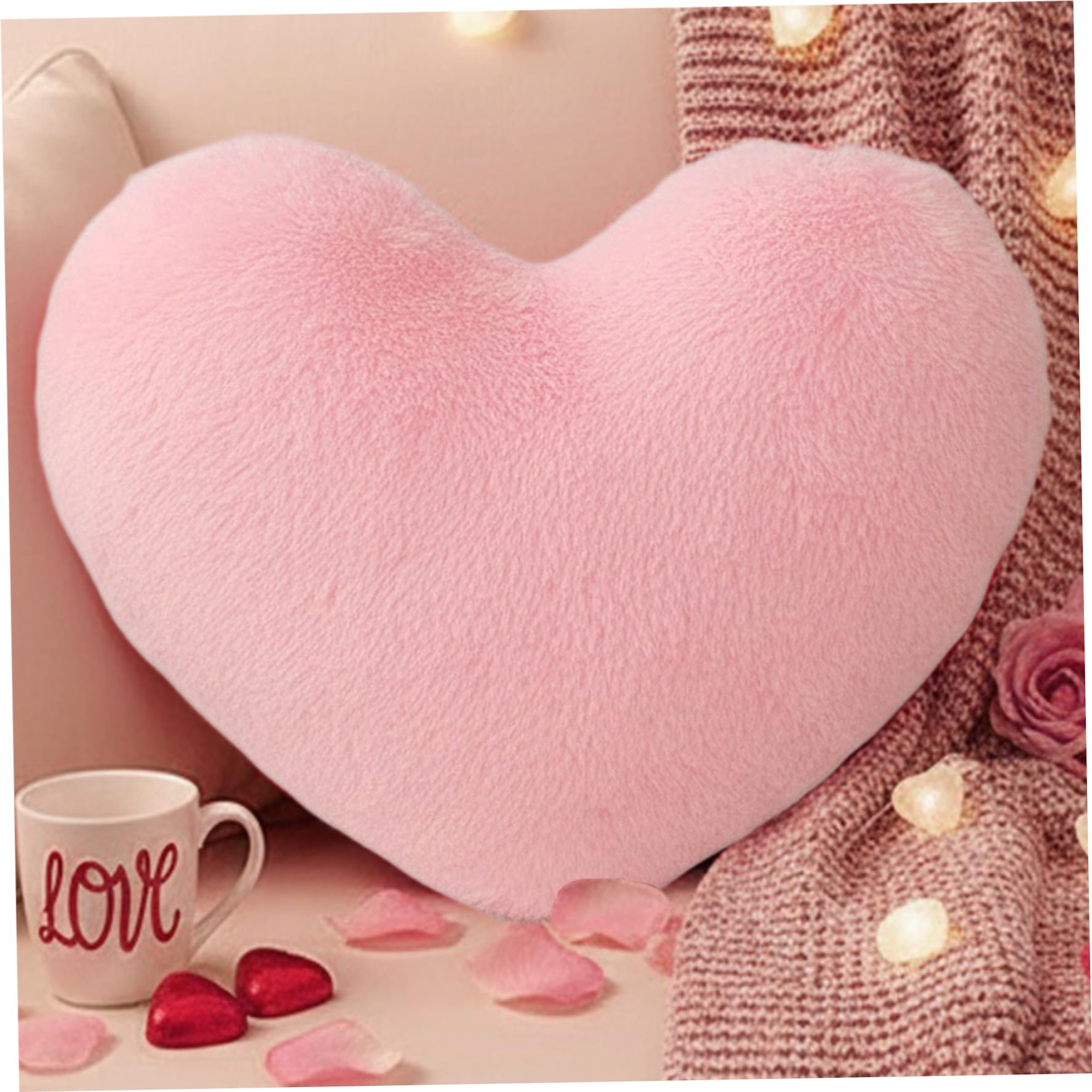 Takingup Women's Pink Heart Pillow, Valentines Pillow 18X14 Plush Heart Shaped, Cute Cuddly Fluffy Cushions Decorative Throw Pillows For Valentine Anniversary Room Home Decor,