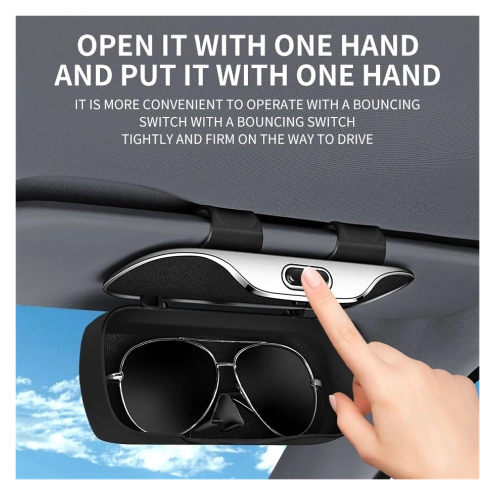 Tragbare Schalter Drücken Auto Gläser Box Stabile Stoßfest Sonnenbrille Halter ABS Expansion Raum Brillenetui Sonnenblende Brillenetui Für Auto(Black)