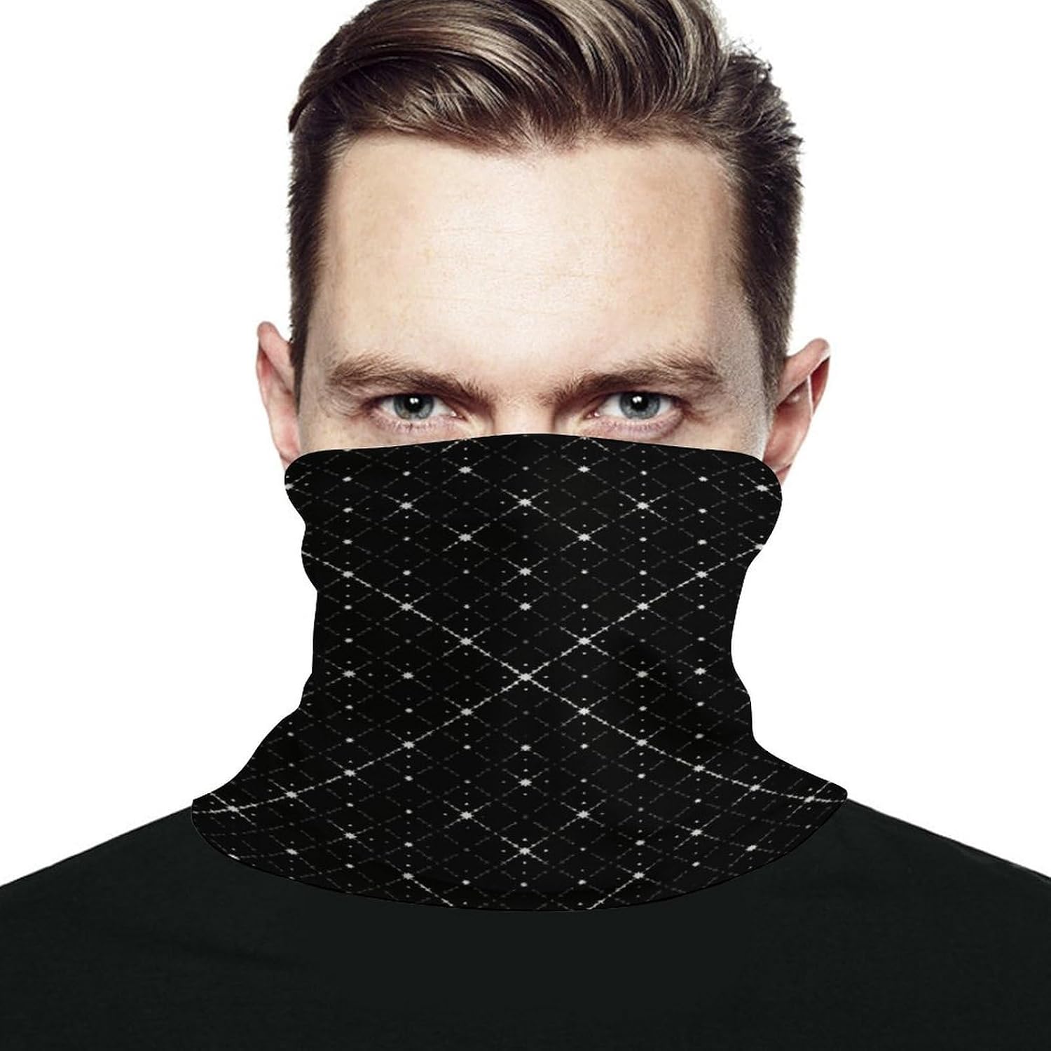 White Fine Lines Men's Neck Gaiter Face Cover, Polyester Breathable Scarf with Drawstring Toggle Adjuster