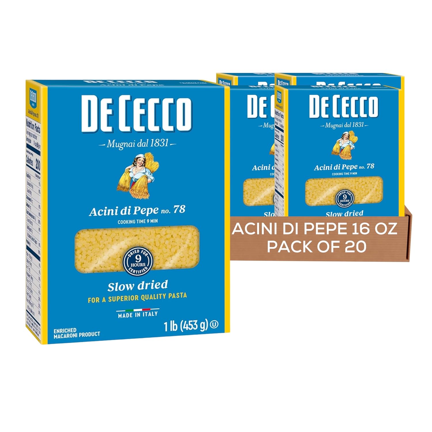 De Cecco Acini Di Pepe No. 78 Pasta, 16 Oz (Pack of 20), Authentic, Slow Dried, Made with Semolina and Durum Wheat, Versatile Pasta for Sauces & Recipes, Made in Italy