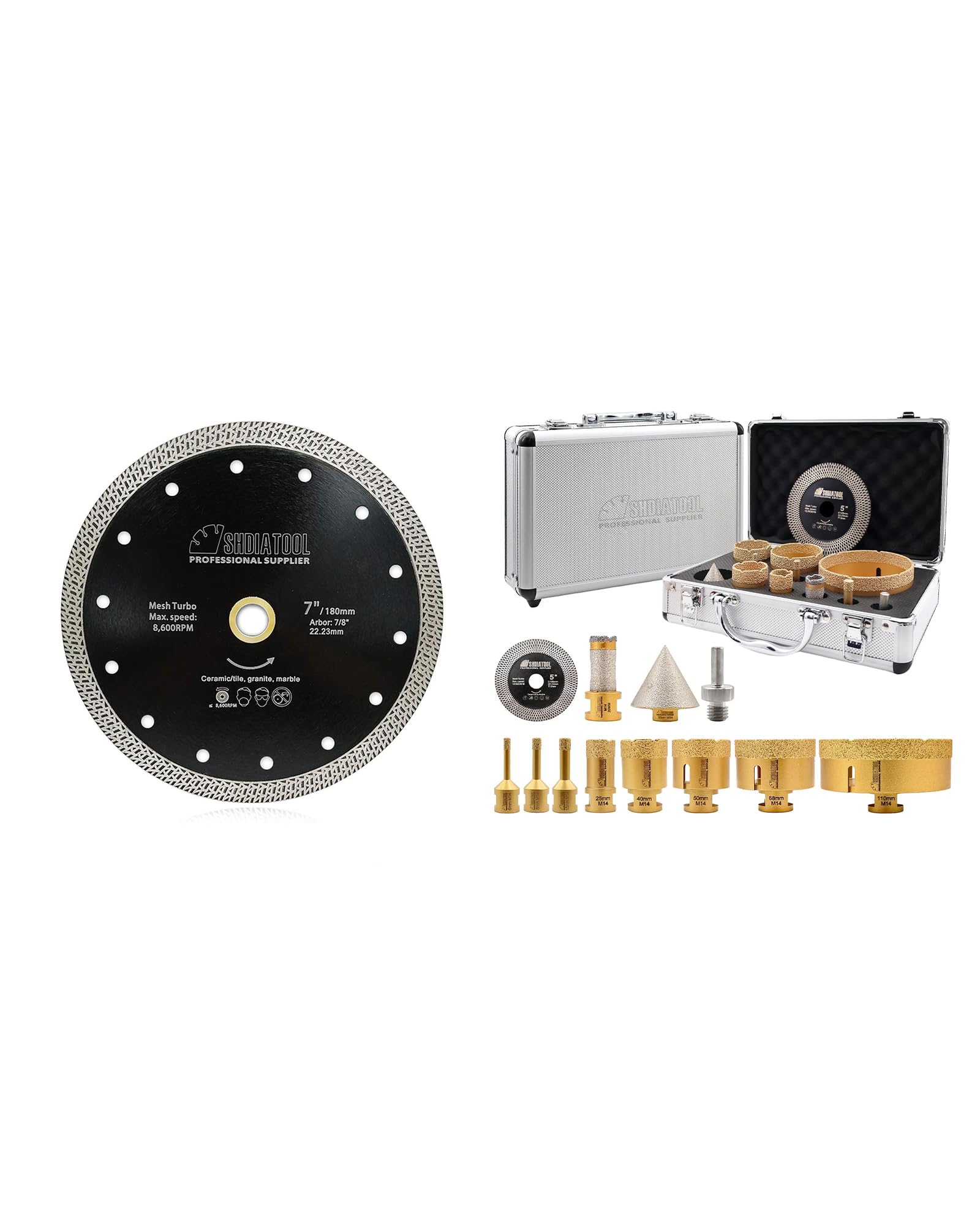 Forets diamantés M14 SHDIATOOL et disque diamant pour meuleuse d'angle