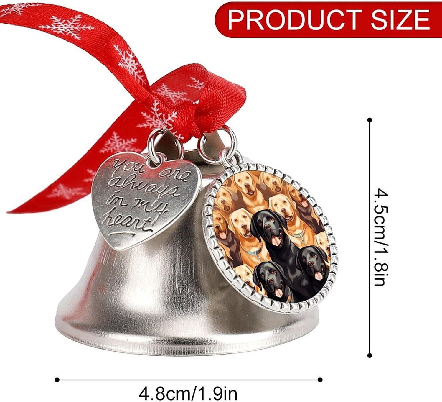 Labrador Retriever Dogs Bell Ornament Red Ribbon for Christmas Tree Holiday Decoration Personality Believe Bell Ornaments Sleigh Bells for Winter New Year Party Supplies