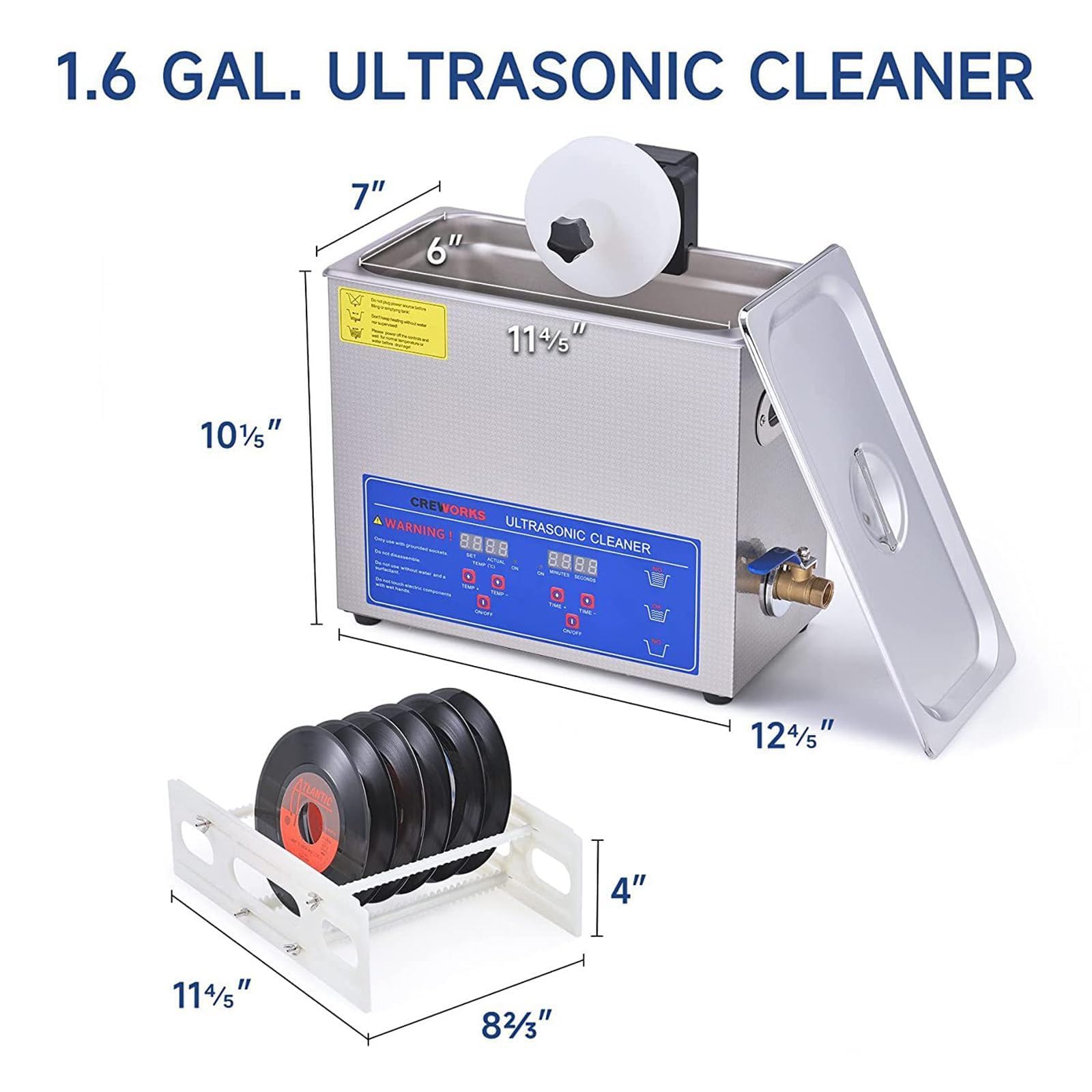 Pulitore ultrasonico per dischi in vinile: pulisce 8 LP contemporaneamente, azione a doppia faccia con rotazione automatica, timer da 0 a 30 minuti, ripristina il suono incontaminato