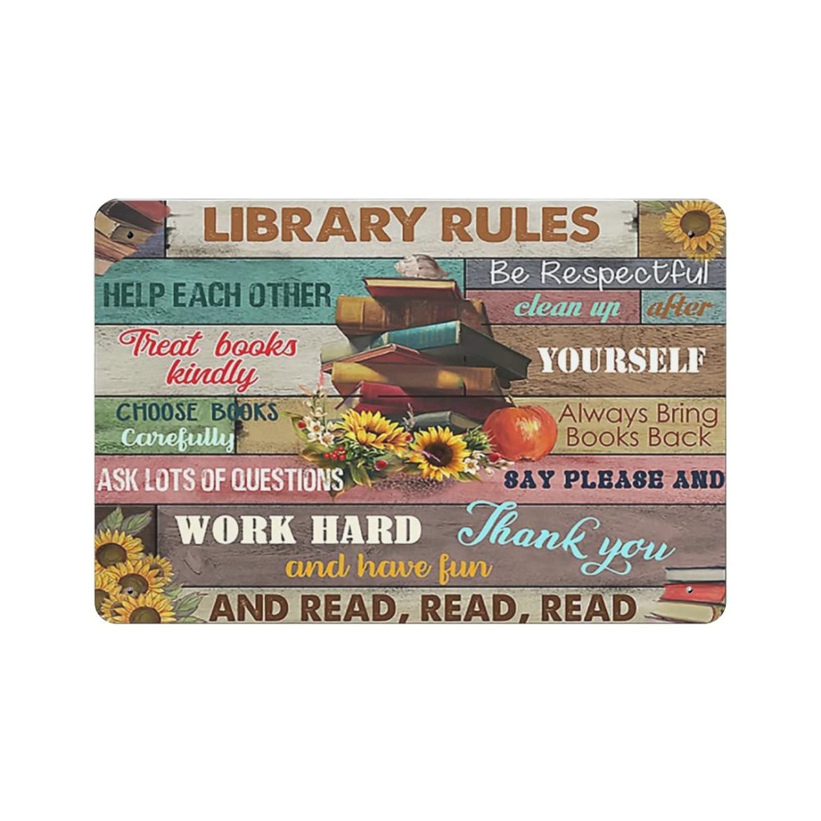 AOOEDM Library Rules Metal Sign for Home Coffee Garage Wall Decor Vintage Poster Bar Signs for Home Bar Retro Metal Tin Sign