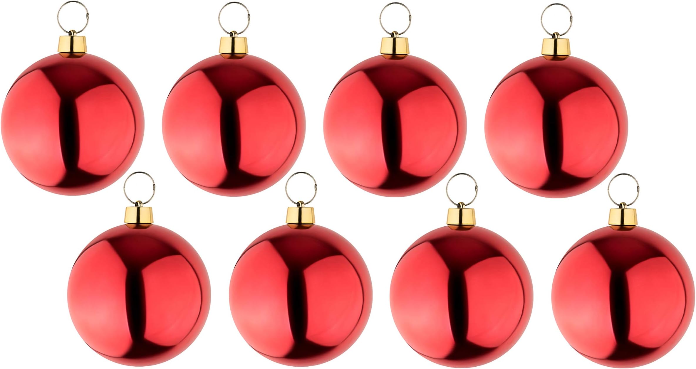 get2trade Big christmas bauble in red, shiny, Ø 25 cm can be used inside and outside, waterproof. With ornament hooks and golden band.