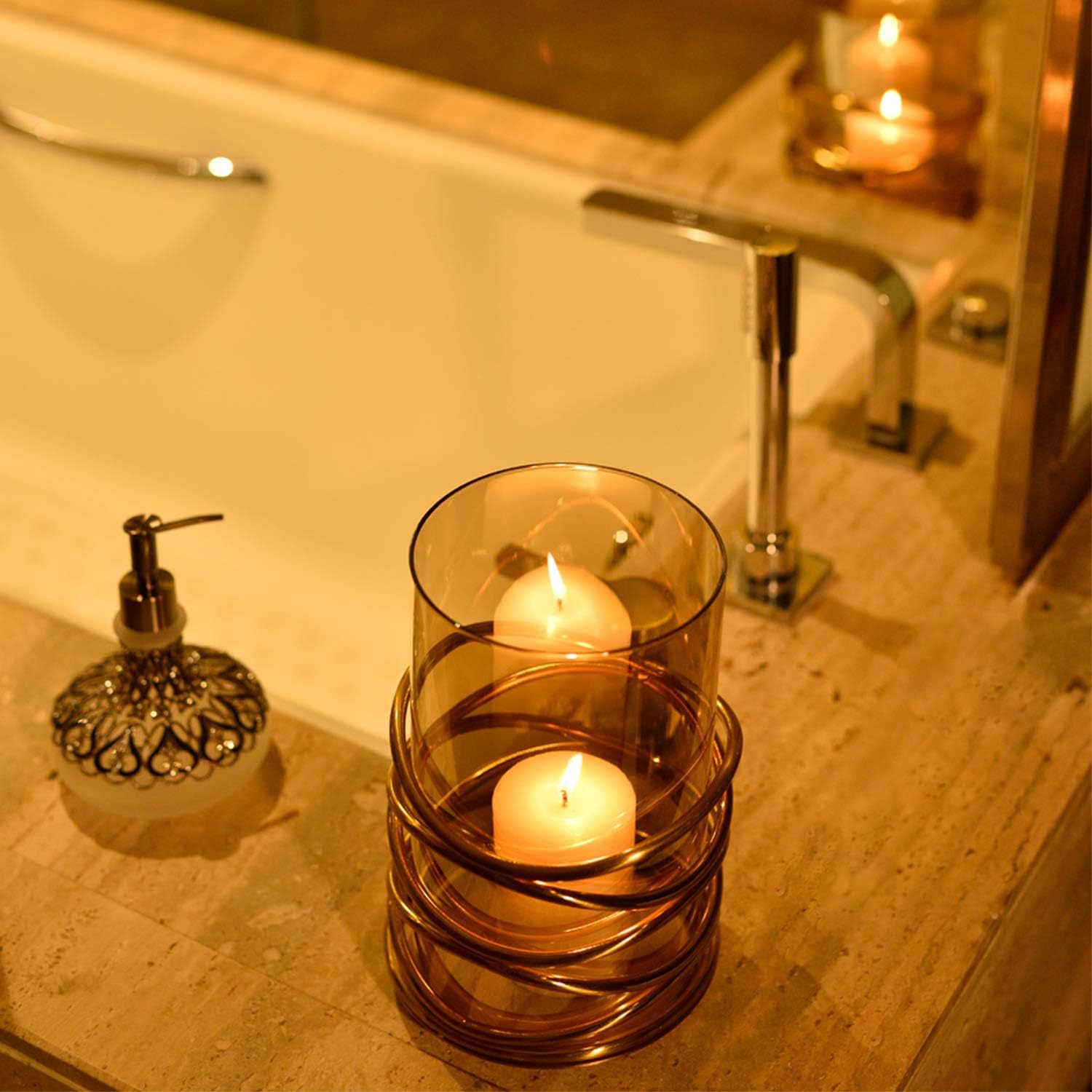 Metal and Glass Decorative Candle Holder in Swirl Design for Living Room Bed Room Center Table Side Tables Home Decor Accents : Home & Kitchen